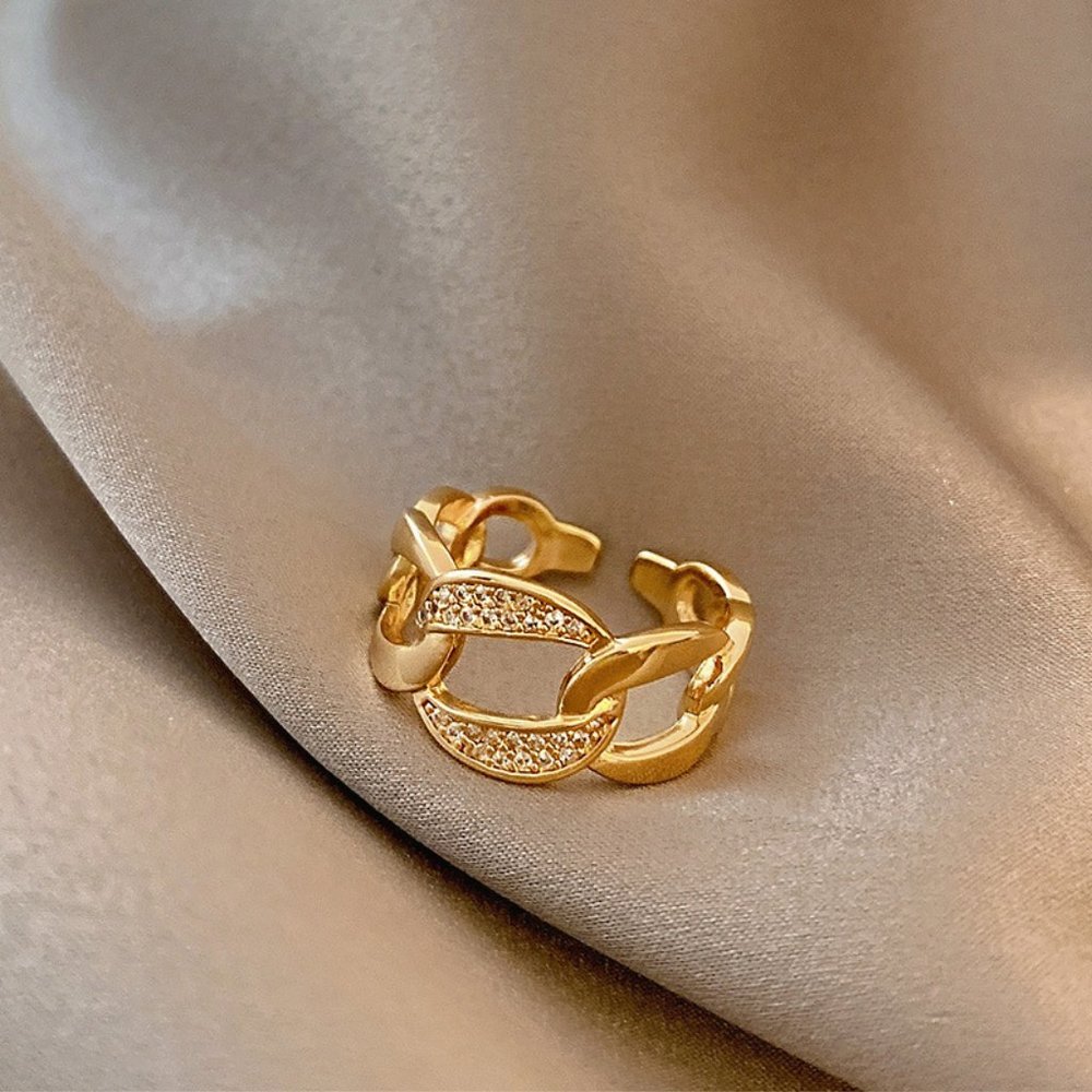 Golden Chain Ring Zircon Stones